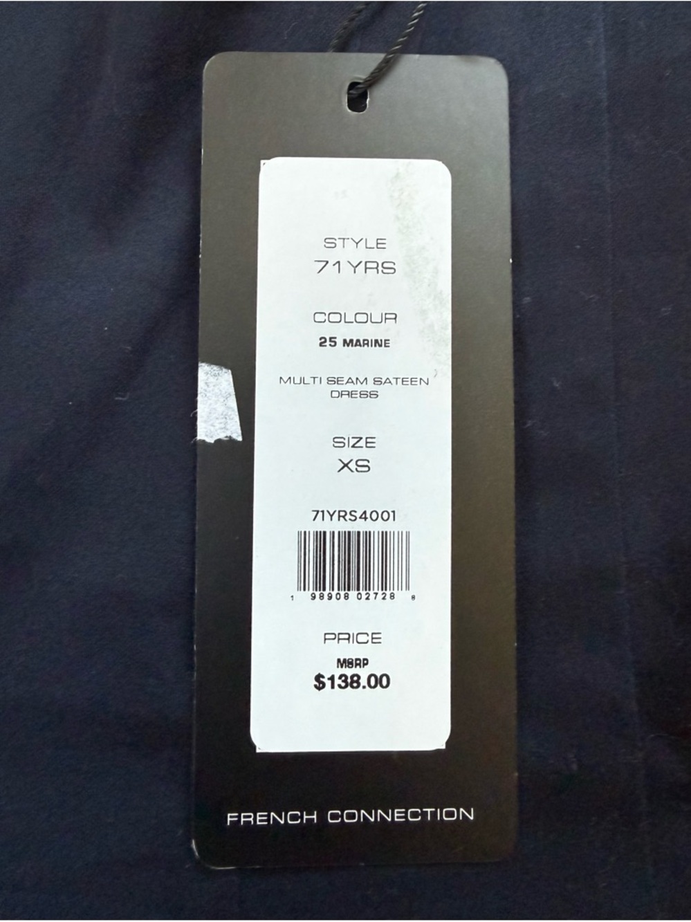 NWT French Connection Navy Fit & Flare Dress XS 71YRS Sateen - Picture 2 of 6